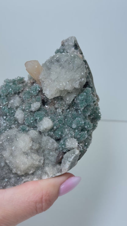 Large Calcite Coated Green Heulandite With Peach Stillbite